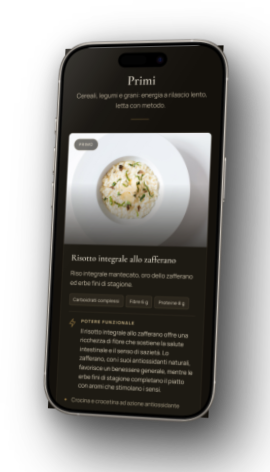 Mockup dello smartphone col menu funzionale via QR Code